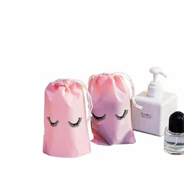 50 stücke Rosa Eyel String Tasche Make-Up Tasche Kosmetische EVA Frosted Druck Verpackung Ctainer Mit Kordelzug für Reise j9nf #