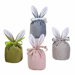 solid Color Veet Drawstring Bags Creative Bunny Rabbit Ear Candy Box Jewellery Dert Gift Packing Handbags For Easter Decor U91o#