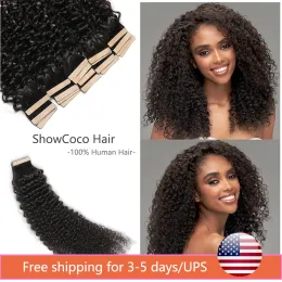 Przedłużenia Kinky Curly Tape in Hair Extensions Human Hair Natural Black #1b Niewidoczne pu skórę dla czarnych kobiet bezproblemowe włosy na pełne głowę