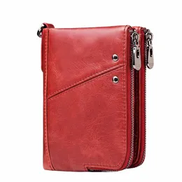 Kavis Carteira Feminina de Couro Genuíno Feminino Vermelho Rfid Coin Purse Pequeno Walet Portomee PORTFÓLIO Mey Bag Lady Mini Titular de Cartão 927M #