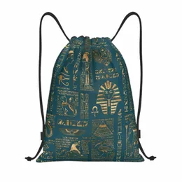 Hieróglifos Egípcios E Divindades Com Cordão Mochila Homens Esporte Ginásio Sackpack Dobrável Antigo Egito Faraó Shop Bag Sack Z1rO #