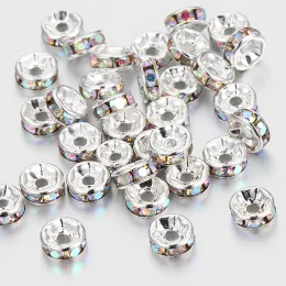 100pcs Silver Color AB Colorful Rhinestone Crystal Spacer Loose Beads for Bracelet Jewelry Making DIY Findings