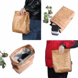 Brown Paper Lunch Bag återanvändbar isolerad termisk kylare säck magnetisk stängning K3UV#