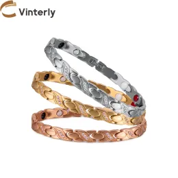 Bracelets Pure Titanium Magnetic Bracelet Women Antiallergy Light Cubic Zirconia Health Energy Magnetic Bracelet Benefits Rose Jewelry