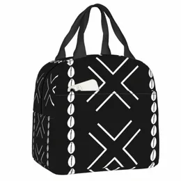 African Mud Cloth Bogolan Design Isolierte Mittagessen Taschen für Frauen Tribal Geometrische Kunst Tragbare Kühler Thermische Lebensmittel Lunch Box e6BQ #