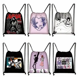 Japanese Anime Nana Print DrawString Bag Women förvaringsväskor Black Stes Nana Osaki Canvas Shoulder Bag For Travel Shoes Holder R6LV#