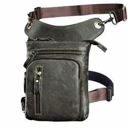 Real Cow Leather Design Men Crossbody Satchel Bag Fi Gray Organizer Fanny midjebältet Pack Drop Leg Bag Tablett Fall 211-11 M5WV#