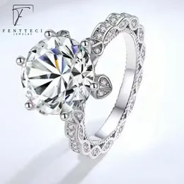 Clusterringe FENTTECI Blume 5 Moissanit Ring S925 Sterling Silber plattiert Feinschmuck für Frauen Hochzeit Vorschlag Verlobungsband