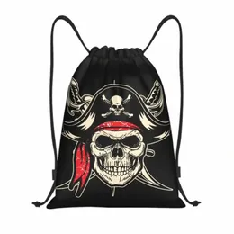 Klassische Piraten-Schädel Kordelzug Taschen Männer Frauen Tragbare Gym Sport Sackpack Anime Manga Shop Lagerung Rucksäcke z37d #