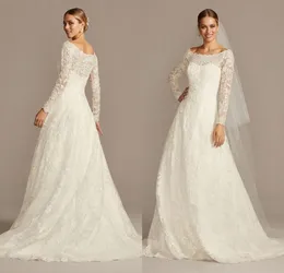 Oleg Cassini Offtheshoulder Lace Aline Wedding Dress 2021 Full Lace Hiceve Long Sleeve Plus Size Sweep Train Train Grown4524367