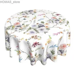 Toalha de mesa rústica redonda floral toalha de mesa impermeável flores impressão toalha de mesa de primavera com resistente a rugas para jantar interno e externo y240401