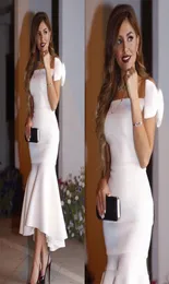 Arabskie krótkie białe sukienki koktajlowe 2020 poza kokardą na ramię syrena herbata długość skromnie imprezy imprezowej sukien wieczor