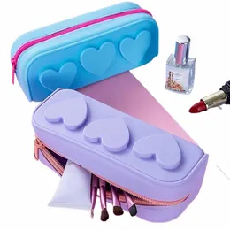 Silic Zip Taschen Wiederverwendbare Herz Silic Tasche Kosmetik Tasche Tragbare Make-Up Pinsel Fall Für Frauen C12E #