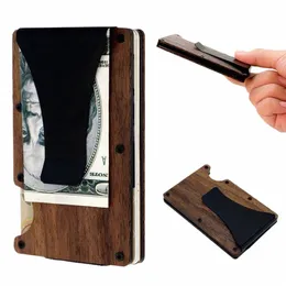 Kartenhalter Echtes Holz Schlanke Brieftasche C-Riemen Busin Kredit Männer Minimalistischer Karteninhaber Luxus Mey Clip Porta Credencial N7N3 #