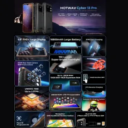 Hotwav Cyber ​​13 Pro Rugged Telefono 12 GB+256 GB 10800MAH IP68/IP69K 6.6 pollici Android 13 Unisoc T619 Octa core 4G Smartphone NFC