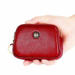 FI äkta läderkvinnor myntväska dubbel dragkedja liten handväska plånbok carteras para mujer mini purses Billeteras para mujer b3vh#