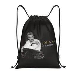 Johnny Hallyday Rock Drawstring Bag Mulheres Homens Portátil Gym Sports Sackpack Francês França Cantor Treinamento Mochilas 85IO #