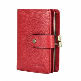 ctact's Genuine Leather Wallet Women Metal Frame Short Coin Purse Red Credit Card Holder Fi Small Wallets for Woman p2bg#