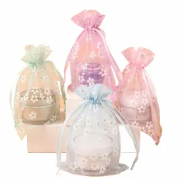 10pcs 13x18cm Impressão Sheer Organza Sacos Pequeno Presente Bolsa com Cordão para Jóias Cosméticos Pacote de Doces de Natal Sacos de Corda v9UF #