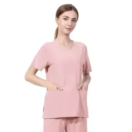 2023 De Enfermera Mujer damskie ubrania medyczne Kobiety Kobiety z krótkim rękawem w szyku kieszonkowym Pracownicy T-shirt T-shirt letnie mundury