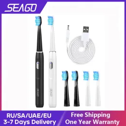 Escova de dentes seago elétrica recarregável sonic vibrar 4 modos limpos escovas à prova dwaterproof água cerdas macias portátil adulto temporizador escova