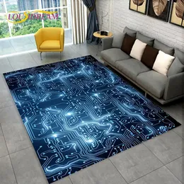 3D Chip Circuit Board Area Rug, mattan matta för hemmet vardagsrum sovrum soffa lekrum dörrormat dekor, barnspel utan halkgolvmatta