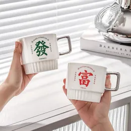 Tassen Untertassen China-Chic Licht und Luxus Silber Kaffeetasse Frühstück Keramik Paar Becher Haushalt Blume Tee Haar