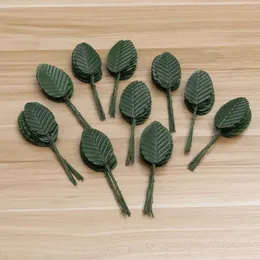 Flores decorativas 200pcs folhas de rosa artificial folha pequenos buquês individuais arranjo floral para artesanato diy-verde escuro