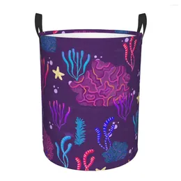 أكياس الغسيل سلة ألوان مائية نمط المرجان القماش القابل للطي ملابس قذرة ألعاب تخزين دلو الأسرة
