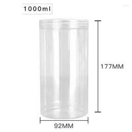 Storage Bottles 7pcs Transparent Plastic Packaging Bottle Wide Mouth Containers 1000ml Dia.89 Empty Food Candy Pots Clear Lid Flower Tea