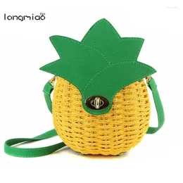 Shoulder Bags Longmiao Cute Fruit Pineapple Purse Women Straw Beach Bag Hand-Made Travel Handbag Woven Circular Messenger