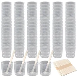 Bowls 100 Pack 30ml/2oz Plastic Curced Curced Curglege Scale Place Clear Clear With PCS indring Sticks