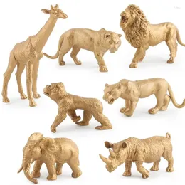 Dekorativa plattor 7 Piece/Set Static Gold Edition Simulation Zoo Model Toys Decoration Lion Rhino Giraffe Gift Toy
