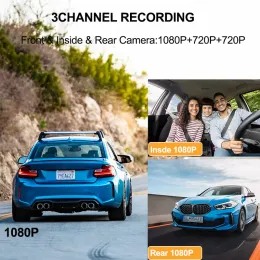 Wi -Fi Dash Cam for Cars 3 canais Recorder Video Car Câmera de exibição traseira para veículo Black Box Hardware Kit de carros