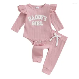 Clothing Sets Born Baby Girl Outfits Daddys Long Sleeve Romper Bodysuit Ribbed Pants Set Cute Fall Winter Clothes