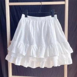 Кружева с оборками в стиле пэчворк, хлопковая белая мини-юбка с высокой талией, трапециевидные юбки для женщин, лето 2024, 240323