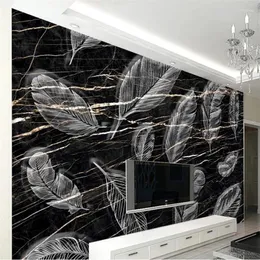 Tapeten Wellyu Benutzerdefinierte große Wandbilder Einfache schwarze Goldstreifen Marmorfeder TV-Hintergrund Wandtapete Papel De Parede