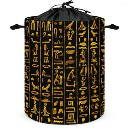 Aufbewahrungsbeutel-Box, antike ägyptische Hieroglyphen (Gold auf Schwarz), klassischer Wäschekorb mit großem Fassungsvermögen und toller Haptik, praktisch