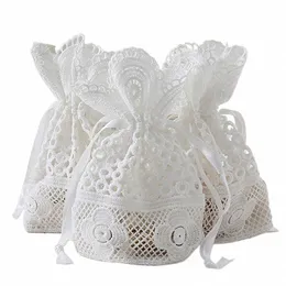 round Hole Lace Bag Jewelry Storage Bag Milk Yarn Bundle Pocket Drawstring Bags Packaging Party Wedding Favors Gift V79R#