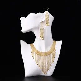Комплект ожерелья и серег Дубай, золотые свадебные украшения, кулон с бахромой, позолоченные женские вечерние свадебные аксессуары