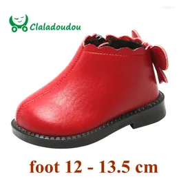 Botas Claladoudou 12-14cm Marca Meninas Início Inverno PU Couro À Prova D 'Água Criança Zip Bonito Borboleta Menina Princesa Sapatos