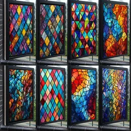 Naklejki okienne w kolorze witrażem w kolorze stylu vintage geometryczne bloki papierowe światło w łazience przez nieprzezroczyste