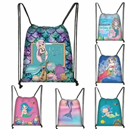 simpatica borsa con coulisse a forma di sirena per ragazze Pacchetto di stoccaggio da viaggio Zaini scolastici per bambini Bookbag per bambini I4dg #