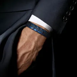 Bracelets Gentleman Blue and Black Dual acabamento duplo pulseira de aço inoxidável
