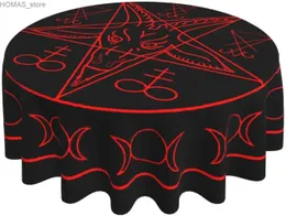 Toalha de mesa satânica Wiccan símbolos cabra redonda toalha de mesa 60 polegadas tampa de mesa decoração de mesa à prova d'água para mesa de jantar y240401