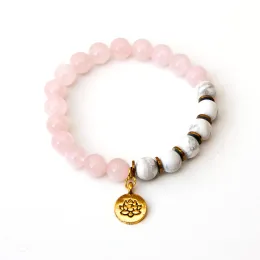 Bracciali all'ingrosso rosa quarz lotus yoga mala bracciale howlite mala perle bracciale per donne bracciale di amicizia fatta a mano di alta qualità