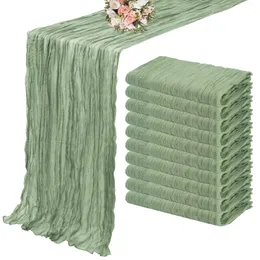 10st Semisheer Sage Green Gaze Table Runner Ställa in matsal bröllopsfest Julbanketter Arches Cake Decor 240322