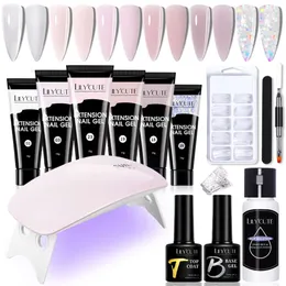 LILYCUTE 15 ml Maniküre-Set, schnelles Nagelverlängerungsgel mit 6 W UV-Lampe, Trockner, Fingerverlängerung, Form, Gleitlösung, Nagelkunst-Werkzeug-Set