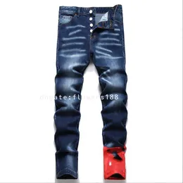 Andra fyrkantiga röda 2024 Spring Foreign Trade Men's Jeans Polished White Cat Whiskers Tight Mid-Rise Print Men's Pants Bottom Jeans Women Plus storlekar Bellbottom