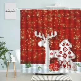 Zasłony prysznicowe Czerwone Wesołych Świąt Ciągła Puchla śniegu Zwierzę Zimowa rok Domowa łazienka wystrój ściany z haczykiem wodoodpornym zestawem ekranu